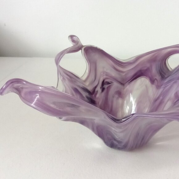 VTG MURANO 11.5" SCULPTED LAVORAZIONE ART ABSTRACT GLASS LAVENDER SHADES BOWL - Picture 6 of 7